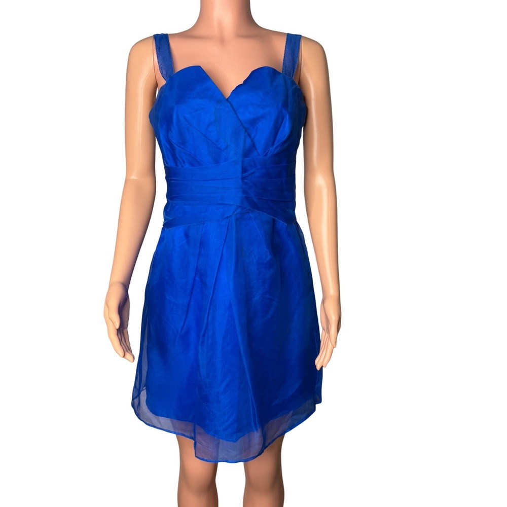 Vera Wang Maids Royal Blue Organza Cocktail Dress Bridesmaid Size 16 Fits 4 or 6